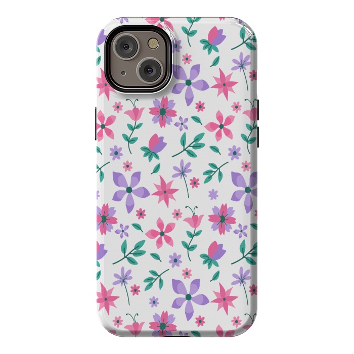 iPhone 14 Plus StrongFit PINK PURPLE FLORAL PATTERN 2 by MALLIKA