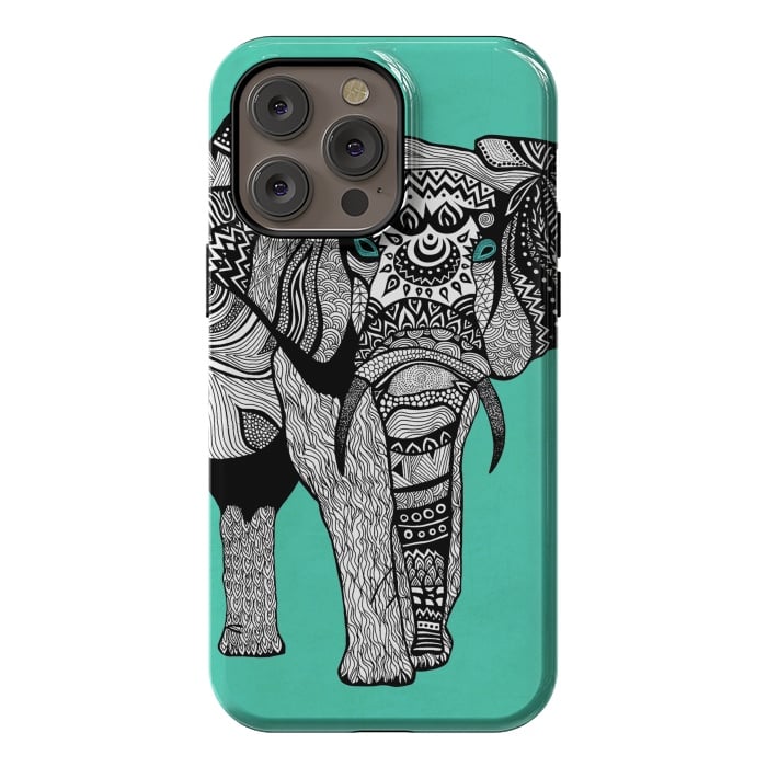 iPhone 14 Pro max StrongFit Turquoise Elephant by Pom Graphic Design