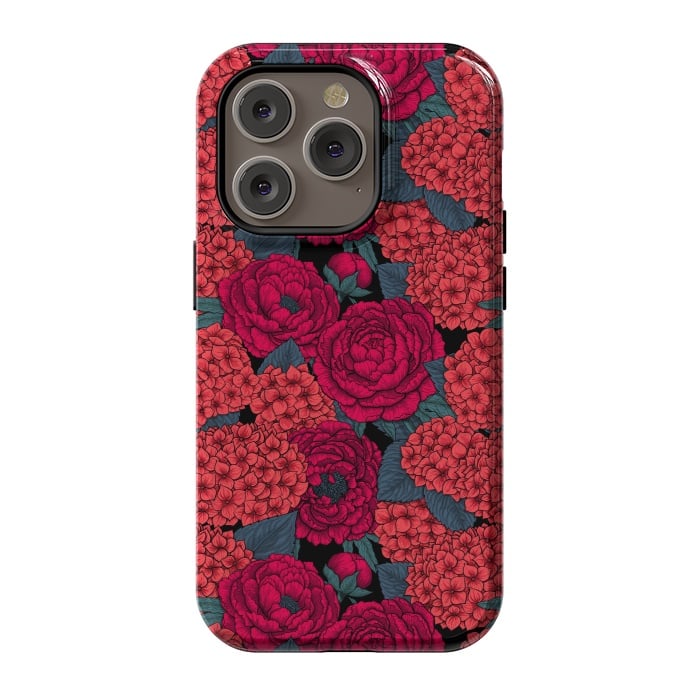 iPhone 14 Pro StrongFit Peony and hydrangea in red by Katerina Kirilova
