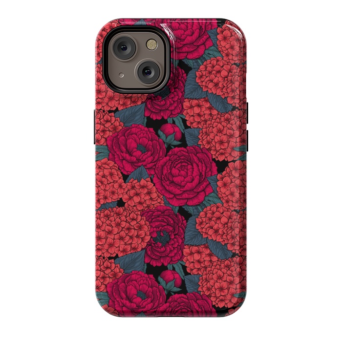 iPhone 14 StrongFit Peony and hydrangea in red by Katerina Kirilova