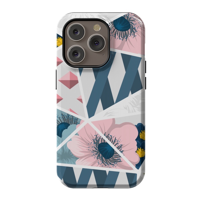 iPhone 14 Pro StrongFit BLUE PINK FLORAL PATCHWORK by MALLIKA