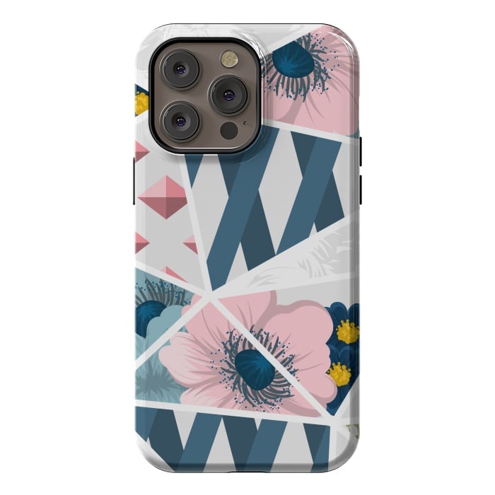 iPhone 14 Pro max StrongFit BLUE PINK FLORAL PATCHWORK by MALLIKA