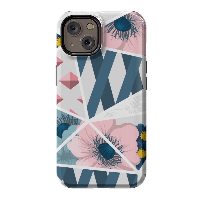 iPhone 14 StrongFit BLUE PINK FLORAL PATCHWORK by MALLIKA