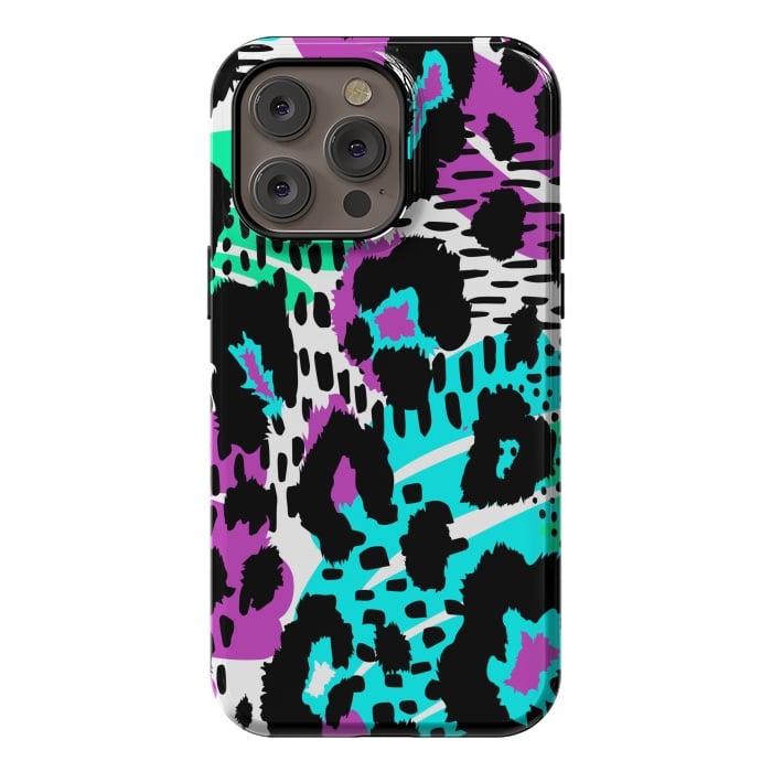 iPhone 14 Pro max StrongFit PURPLE TEAL ANIMAL PRINT by haroulita
