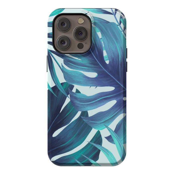 iPhone 14 Pro max StrongFit blue Fern leaves by haroulita