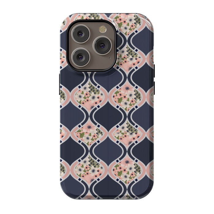 iPhone 14 Pro StrongFit blue peach floral print by MALLIKA