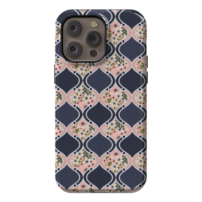 iPhone 14 Pro max StrongFit blue peach floral print by MALLIKA