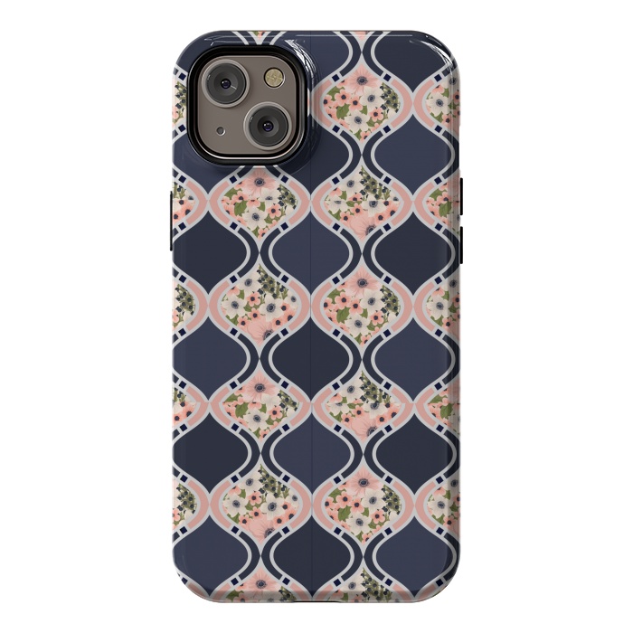 iPhone 14 Plus StrongFit blue peach floral print by MALLIKA