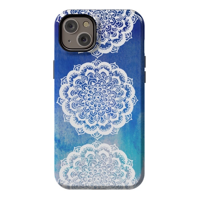 iPhone 14 Plus StrongFit Intricate Mandala on Watercolor Blue by Tangerine-Tane