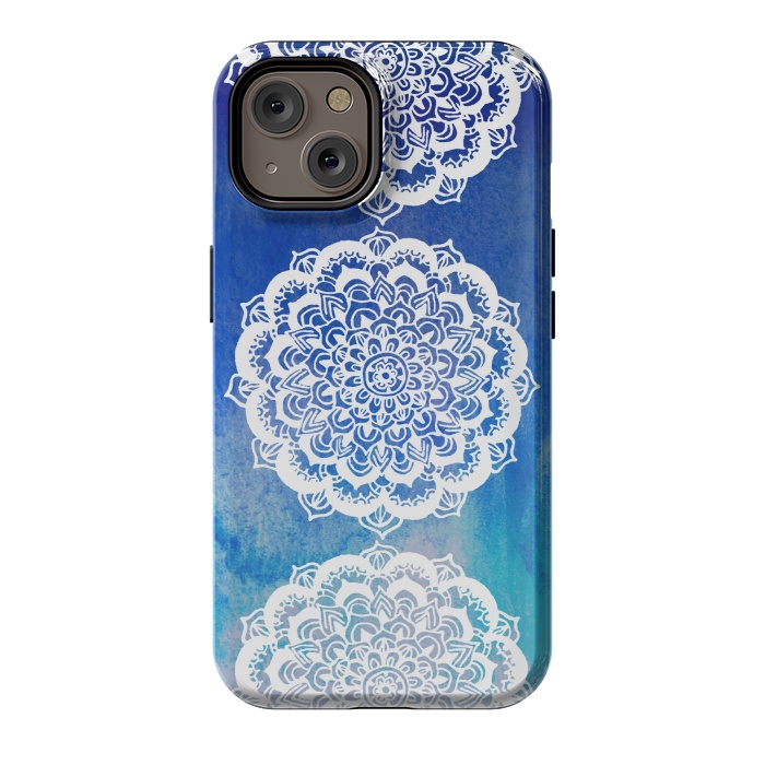 iPhone 14 StrongFit Intricate Mandala on Watercolor Blue by Tangerine-Tane