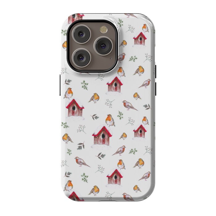 iPhone 14 Pro StrongFit Cute Winter Robins by Negin Mf