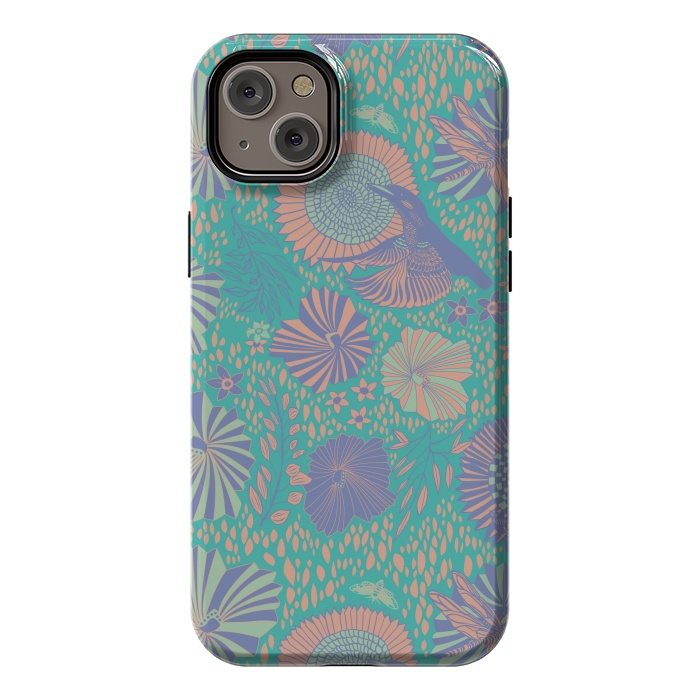 iPhone 14 Plus StrongFit Mint bird and dragonfly by Nina Leth