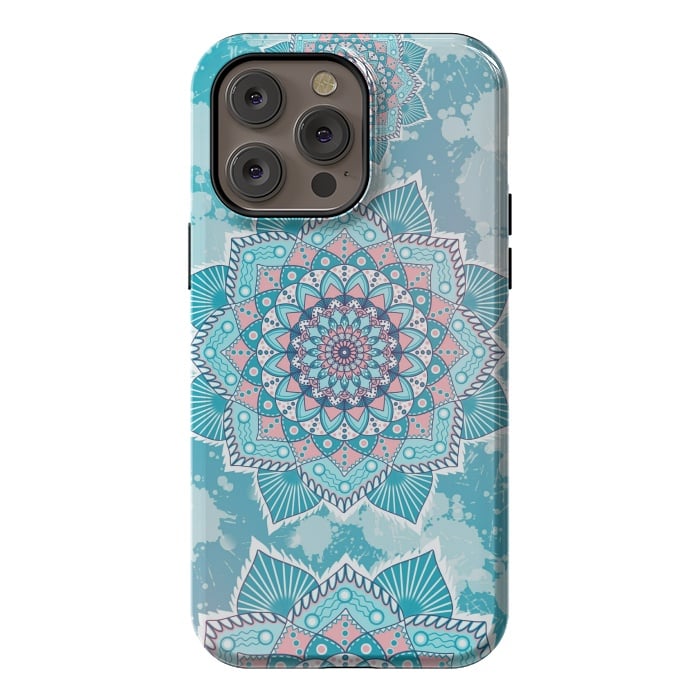 iPhone 14 Pro max StrongFit Flower mandala turquoise blue by Jms