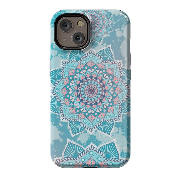 iPhone 14 StrongFit Flower mandala turquoise blue by Jms