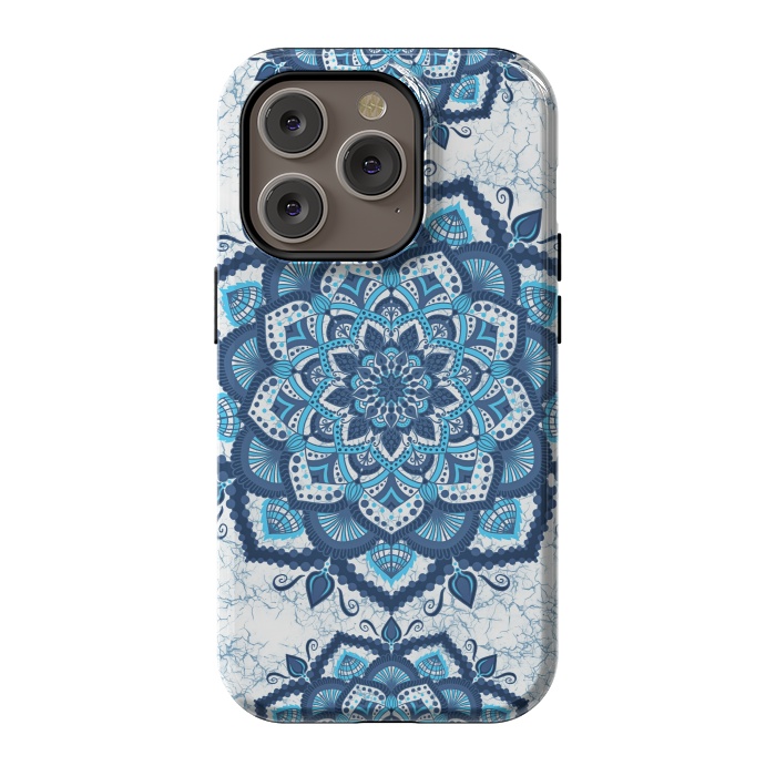 iPhone 14 Pro StrongFit Blue white flower mandalas art by Jms