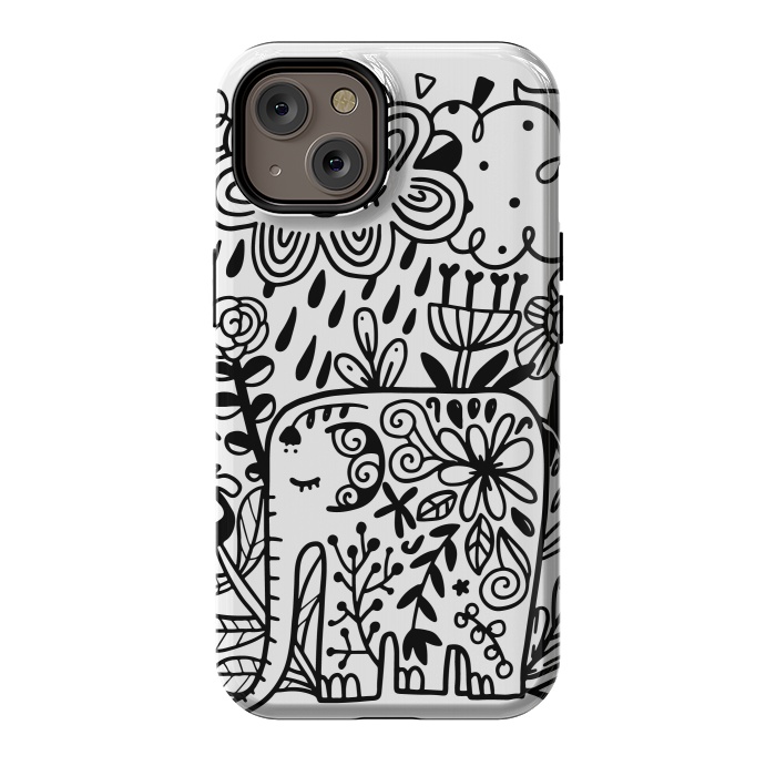 iPhone 14 StrongFit Doodle elephant and flowers by Anna Alekseeva