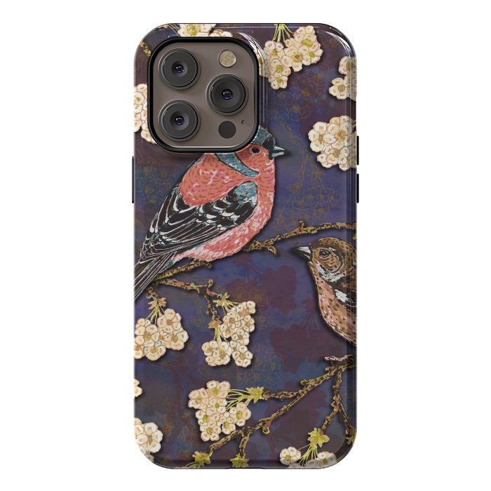 iPhone 14 Pro max StrongFit Chaffinches in Cherry Blossom by Lotti Brown