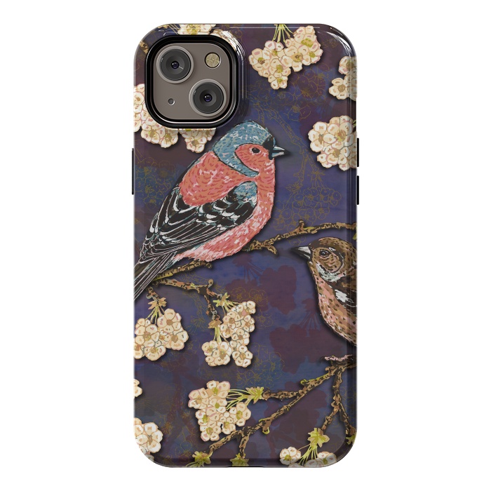 iPhone 14 Plus StrongFit Chaffinches in Cherry Blossom by Lotti Brown