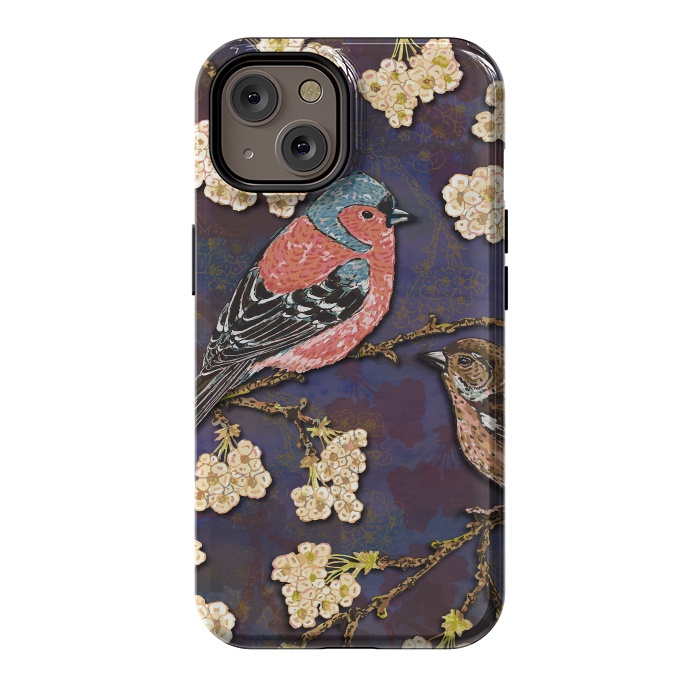iPhone 14 StrongFit Chaffinches in Cherry Blossom by Lotti Brown