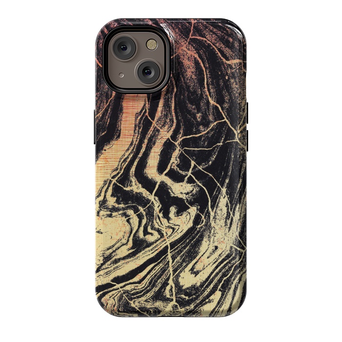 iPhone 14 StrongFit Gold marble brush strokes by Oana 