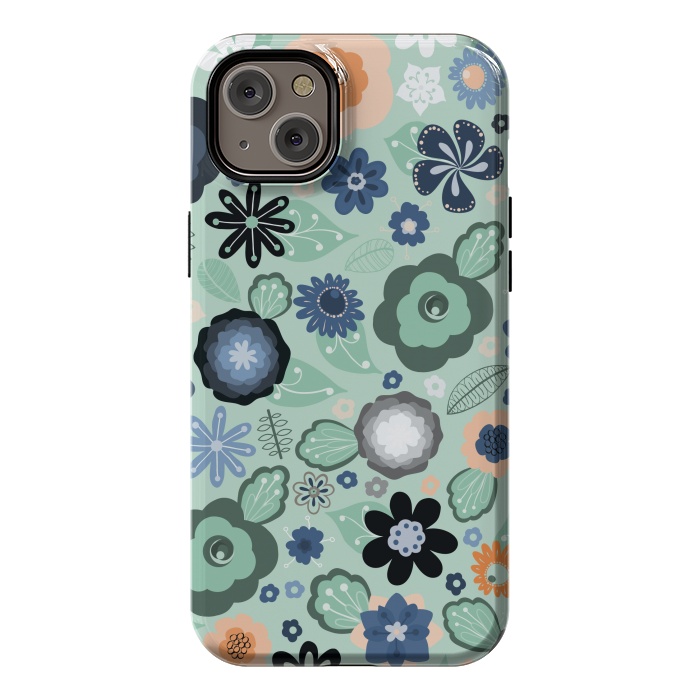 iPhone 14 Plus StrongFit Kitsch 70s Flowers in Light Blue by Paula Ohreen