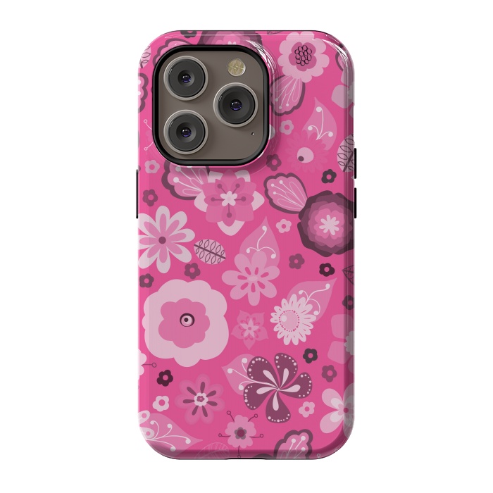 iPhone 14 Pro StrongFit Kitsch 70s Flowers in Bright Pink Hues by Paula Ohreen