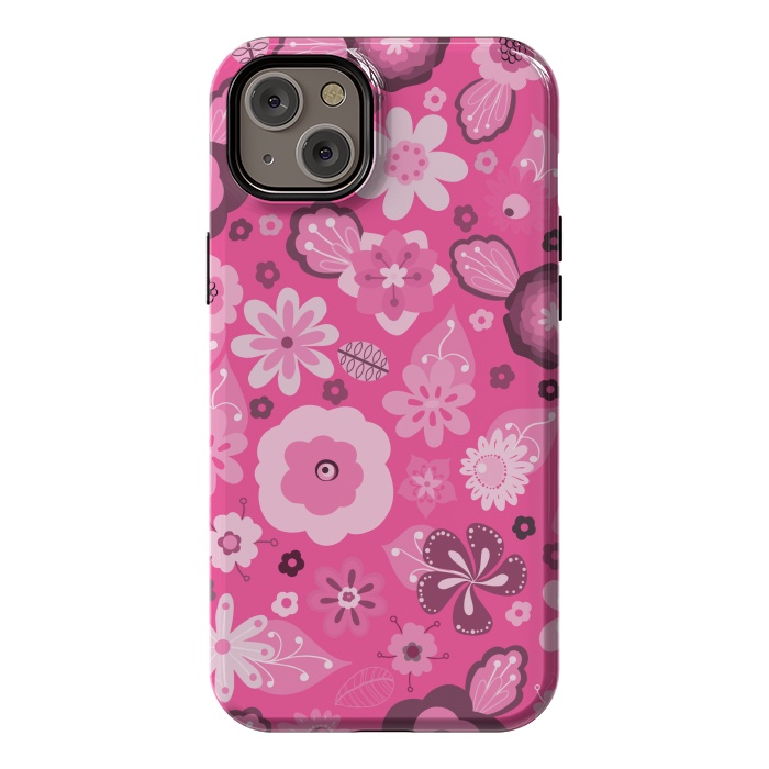 iPhone 14 Plus StrongFit Kitsch 70s Flowers in Bright Pink Hues by Paula Ohreen