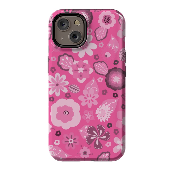 iPhone 14 StrongFit Kitsch 70s Flowers in Bright Pink Hues by Paula Ohreen