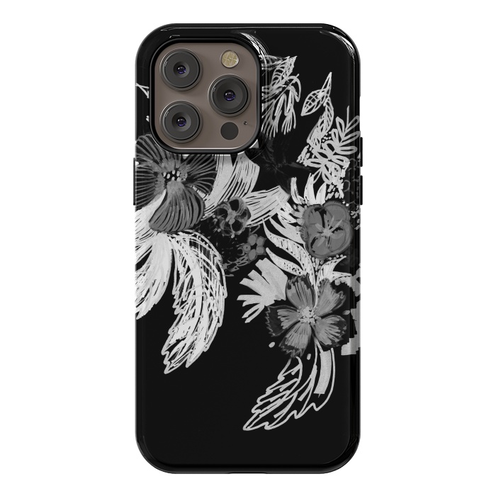 iPhone 14 Pro max StrongFit Black and white marker sketched flowers by Oana 