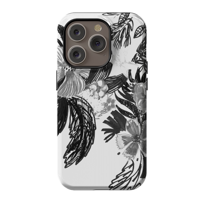 iPhone 14 Pro StrongFit Black ink sketched flowers by Oana 