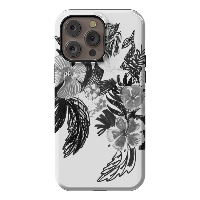 iPhone 14 Pro max StrongFit Black ink sketched flowers by Oana 