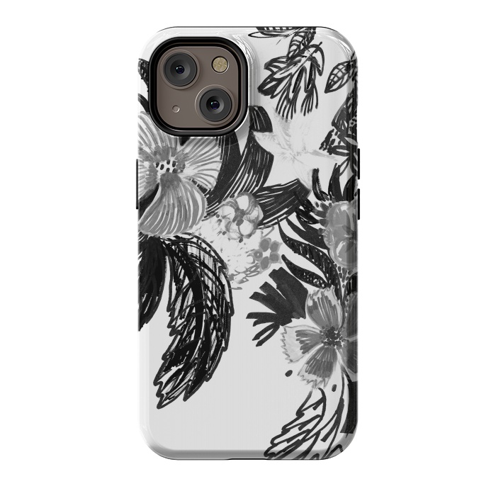 iPhone 14 StrongFit Black ink sketched flowers by Oana 