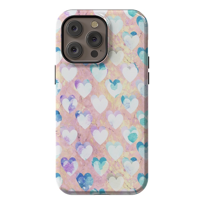 iPhone 14 Pro max StrongFit Pastel painted hearts on pink marble Valentine by Oana 