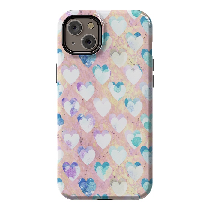 iPhone 14 Plus StrongFit Pastel painted hearts on pink marble Valentine by Oana 