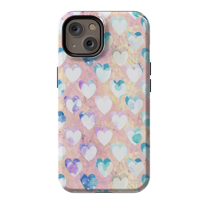 iPhone 14 StrongFit Pastel painted hearts on pink marble Valentine by Oana 