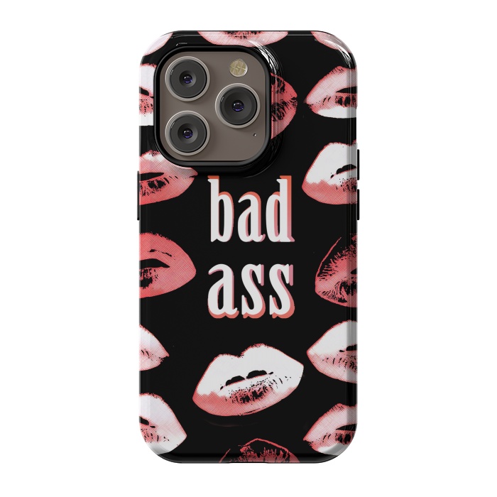 iPhone 14 Pro StrongFit Badass lipstick kisses quote design by Oana 