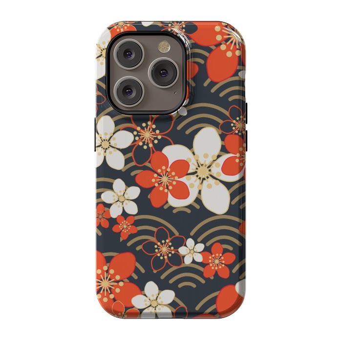 iPhone 14 Pro StrongFit white floral ethnic pattern 2  by MALLIKA