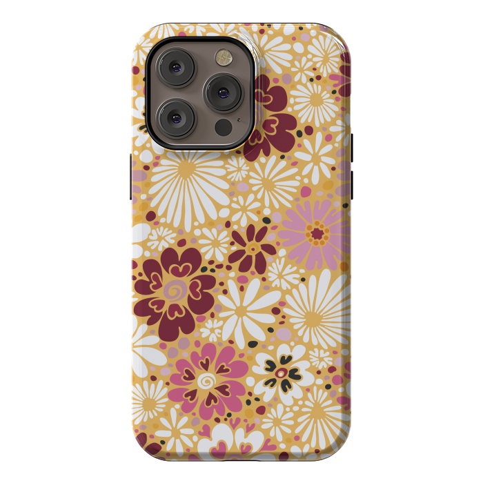 iPhone 14 Pro max StrongFit 70s Valentine Flowers in Pink, Cream and Yellow by Paula Ohreen
