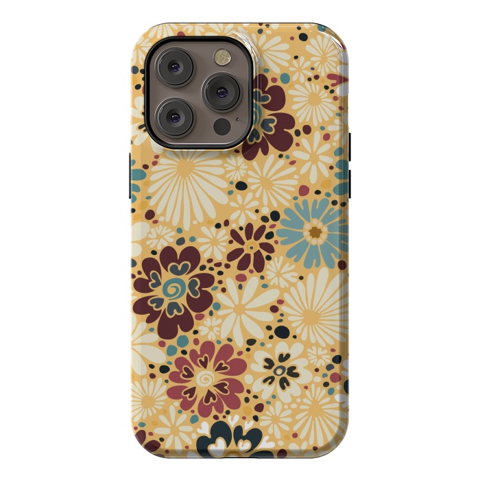 iPhone 14 Pro max StrongFit 70s Valentine Flowers in Blue and Yellow by Paula Ohreen