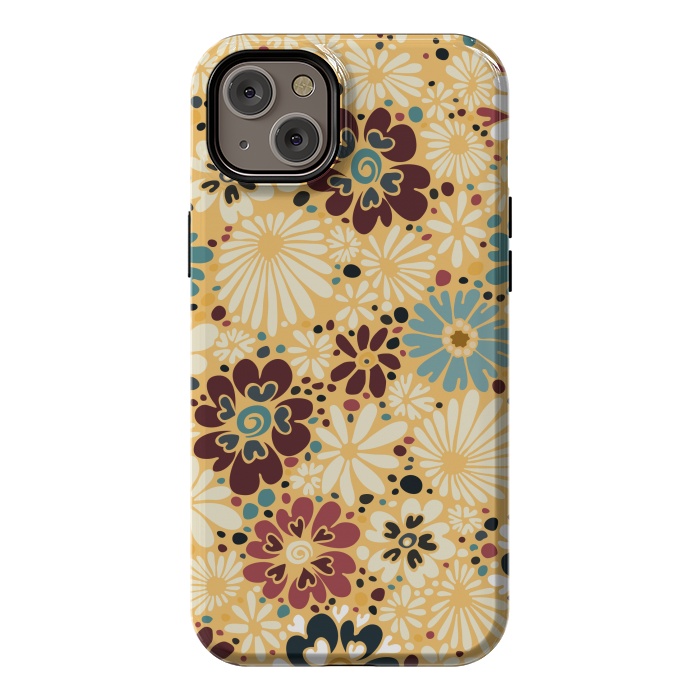 iPhone 14 Plus StrongFit 70s Valentine Flowers in Blue and Yellow by Paula Ohreen