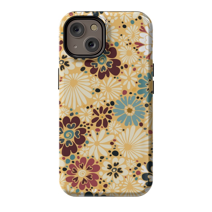 iPhone 14 StrongFit 70s Valentine Flowers in Blue and Yellow by Paula Ohreen