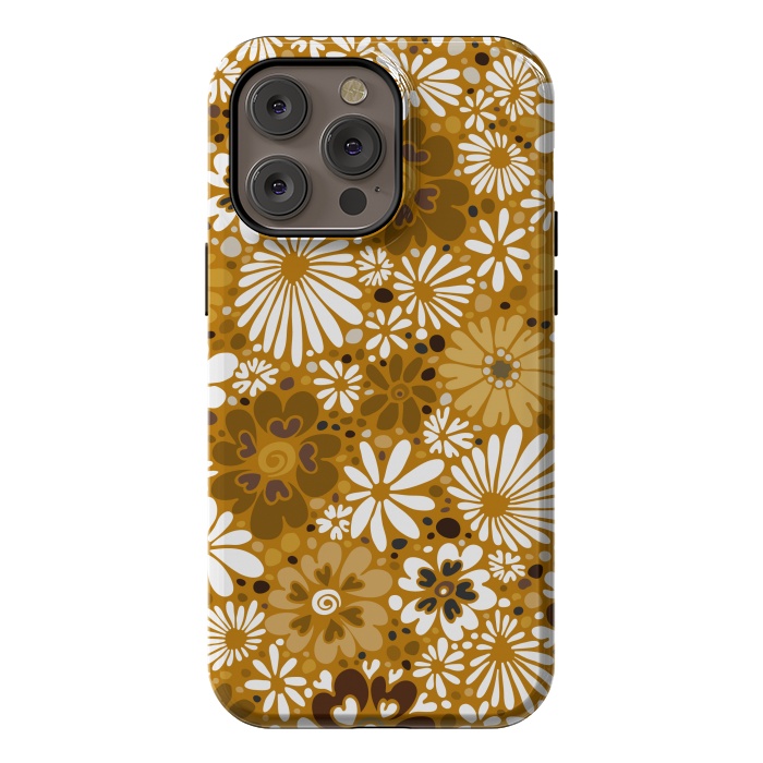 iPhone 14 Pro max StrongFit 70s Valentine Flowers in Mustard and White by Paula Ohreen