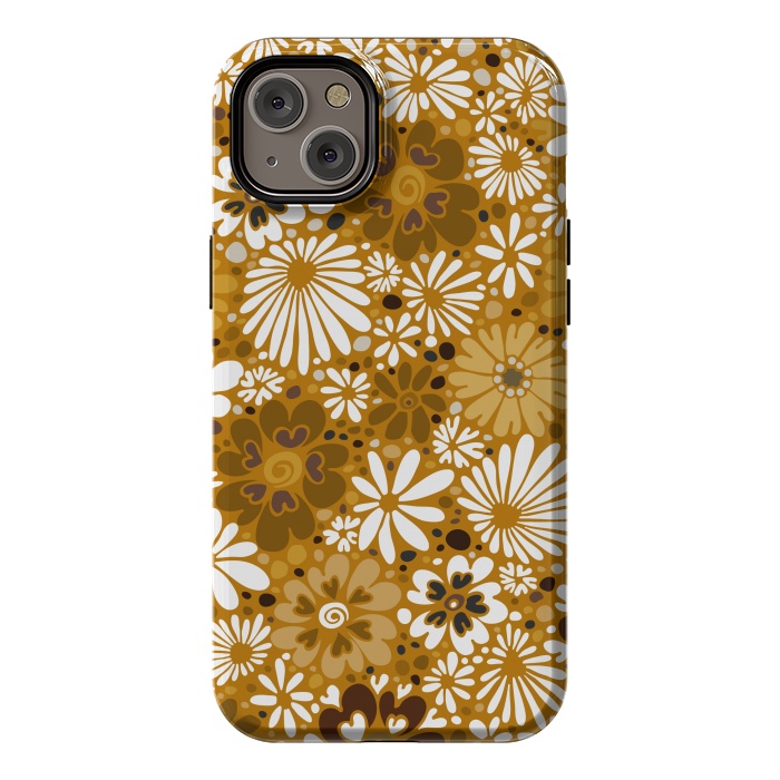 iPhone 14 Plus StrongFit 70s Valentine Flowers in Mustard and White by Paula Ohreen