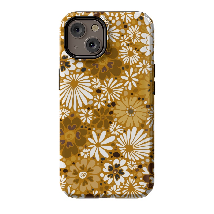 iPhone 14 StrongFit 70s Valentine Flowers in Mustard and White by Paula Ohreen