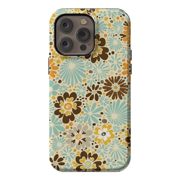 iPhone 14 Pro max StrongFit 70s Valentine Flowers in Orange, Brown and Blue by Paula Ohreen