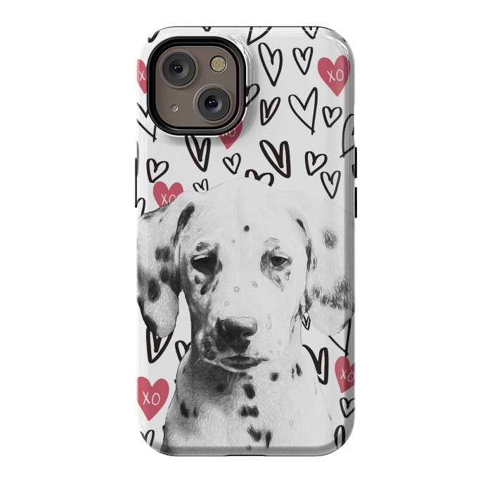 iPhone 14 StrongFit Cute Dalmatian and hearts Valentine's day by Oana 
