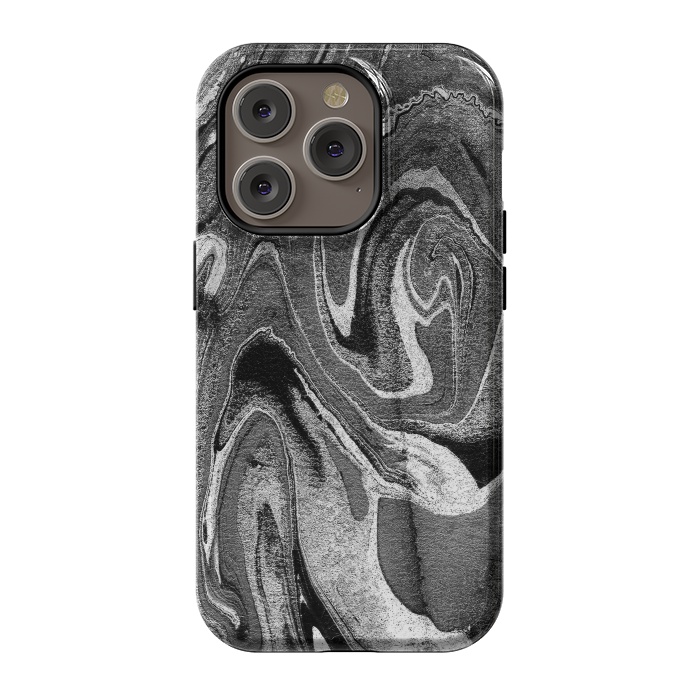 iPhone 14 Pro StrongFit black grey liquid marble by Oana 