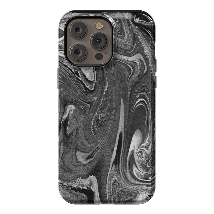 iPhone 14 Pro max StrongFit black grey liquid marble by Oana 