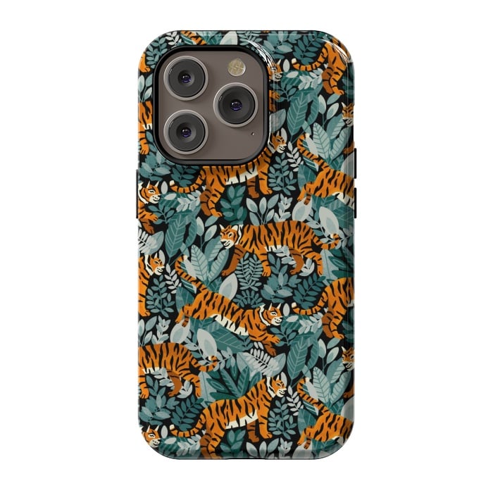 iPhone 14 Pro StrongFit Bangel Tiger Teal Jungle  by Tigatiga