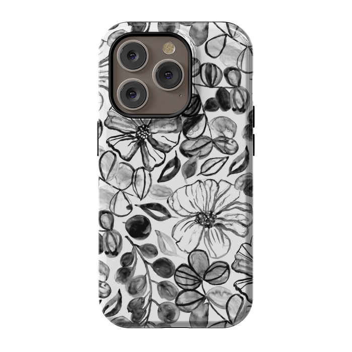 iPhone 14 Pro StrongFit Black & White Painted Floral  by Tigatiga